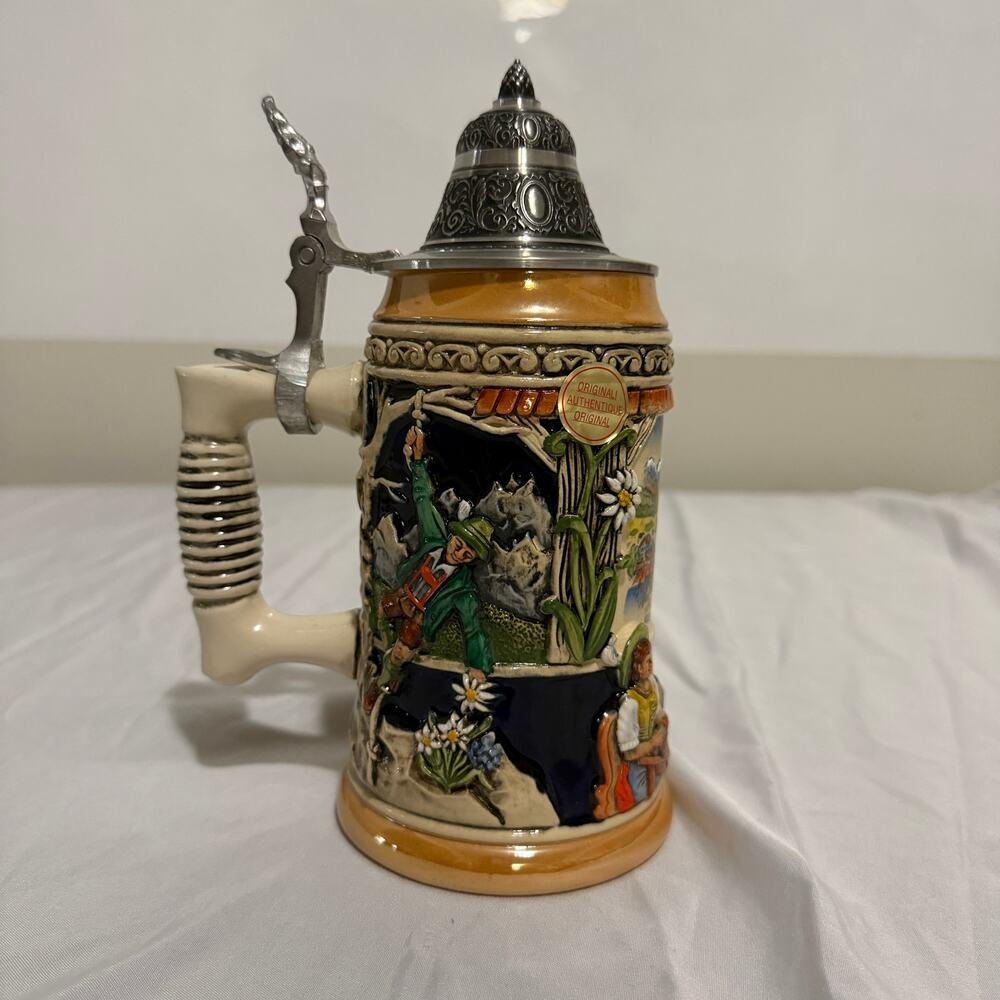 Original King Austria Kitzbuhel Tyrol 1/2L Beer Stein 97% Pewter Lid